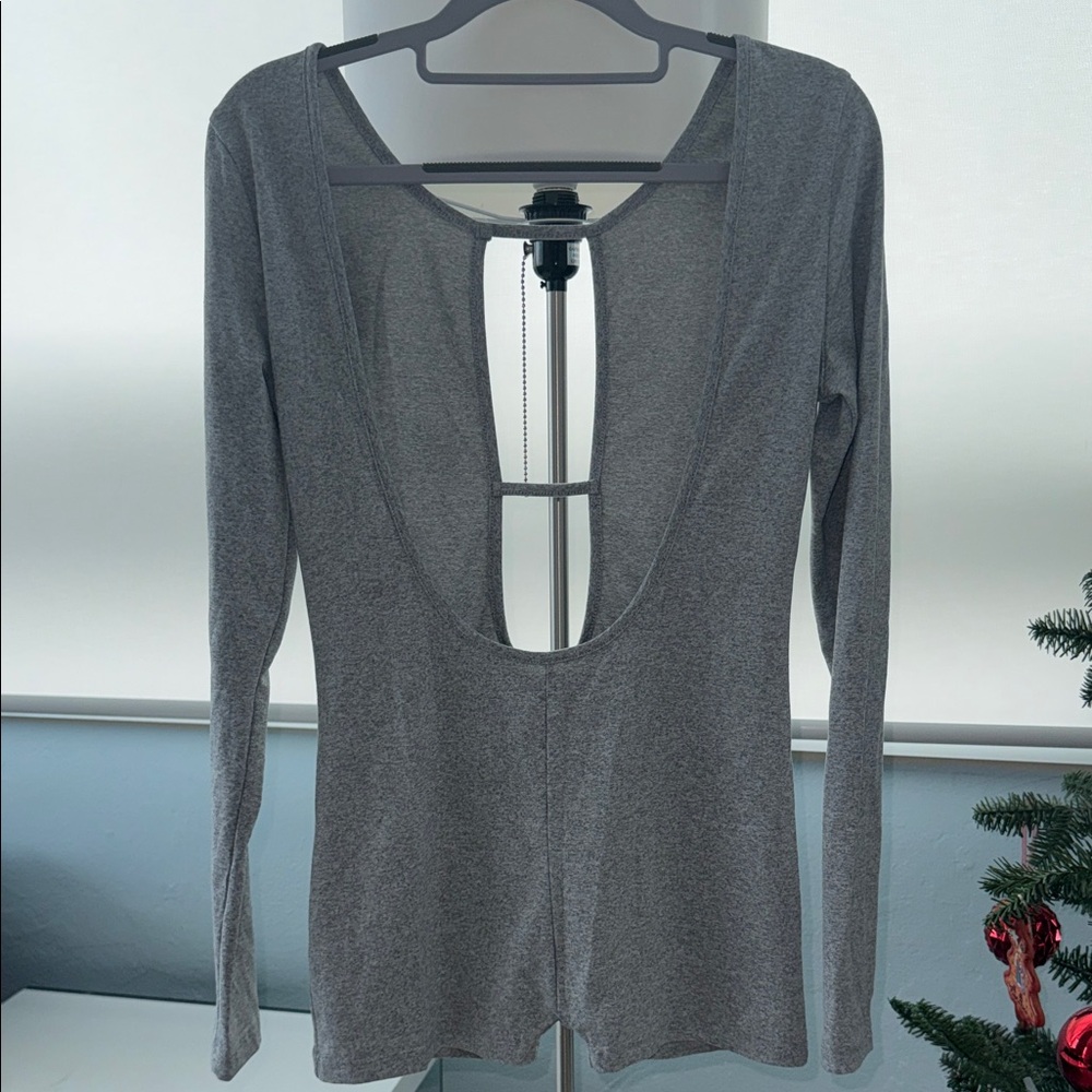 SHEIN Charcoal Open-Back Bodysuit